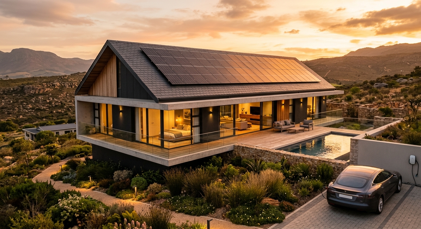Modern South African solar home during golden hour